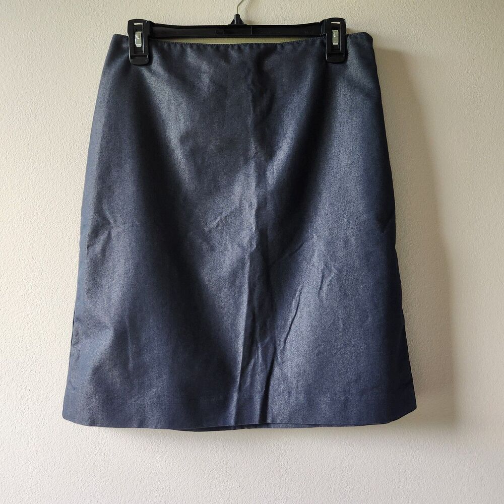 Ann Taylor Womens 6 Blue/Gray Sateen Pencil Skirt Knee Length Y2K Career